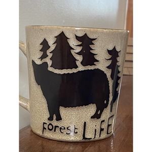 Pfaltzgraff Bear Pine Trees Forest Life Tan Rustic Ceramic Coffee Mug Cup